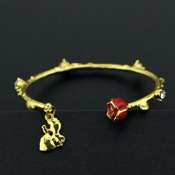 disney movie belle and adam dancing charm bracelet beauty and the beast gold color bangle creative rose flower bracelet