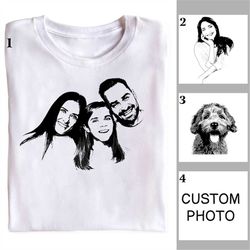 custom portrait from photo shirts, customized family photo t-shirt, personalized picture tees, cat dog photo, kids shirt