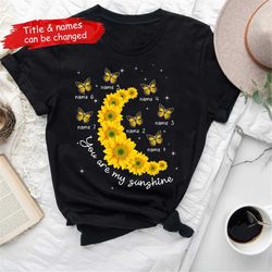 personalized grandchildren grandma shirt, butterfly sunflowers nana shirt, custom kids name shirt,gifts for nana gigi sh