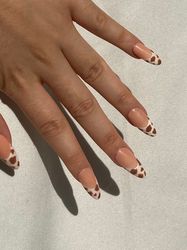 brown cow print french tip press on nails/fake nails/luxury long nails