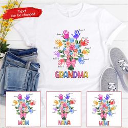 custom kid's name grandma flowers handprints shirt, moms garden gift, personalize mothers day gift, gift for mom, grandm