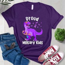 purple proud military child dinosaur t-shirt, military purple ribbon, military child awareness  month gift shirt
