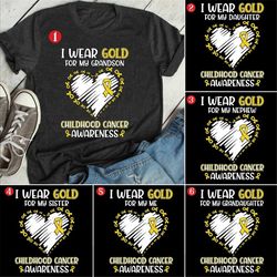 personalized i wear gold for my son childhood cancer awareness shirt, cancer support shirt, childhood cancer shirts, gol