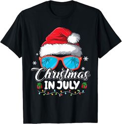 christmas in july santa hat sunglasses summer vacation t-shirt