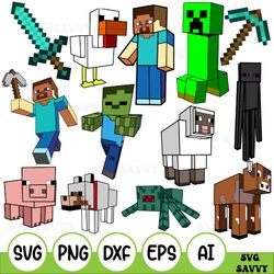 bundle minecraft svg cricut, silhouette, cut file, clipart, make sticker or print it.