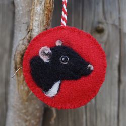 black and white rat felt christmas ornament