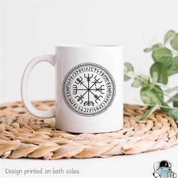 viking mug, norse mythology mug, viking coffee mug, viking compass mug, vegvisir mug, viking gift, norse gift, norse cof