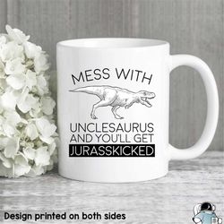 uncle unclesaurus jurasskicked coffee mug  new family to be dinosaur birthday gift