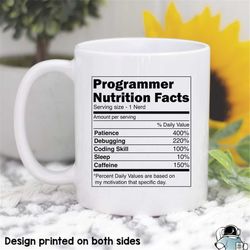 computer coding coffee mug  programming nutrition facts coder and comp science gift