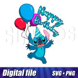 stitch happy birthday clipart, svg and png image, vector cricut image, stitch happy birthday print, sticker image cut