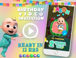 cocomelon birthday video invitation for boy or girl, animated kid's birthday party invite