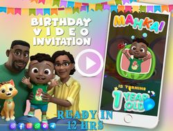 cocomelon birthday video invitation for boy or girl, animated kid's birthday party invite