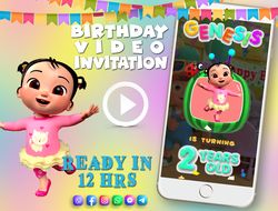 cocomelon birthday video invitation for boy or girl, animated kid's birthday party invite