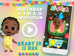 cocomelon birthday video invitation for boy or girl, animated kid's birthday party invite