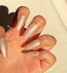 white chrome glitter shiny press on nails/fake nails/luxury long nails