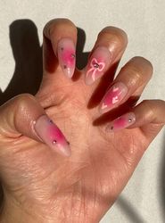 blush soft pink aura bow jewel press on nails/fake nails/luxury long nails