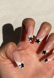 french tip black star nude pink press on nails/fake nails/luxury long nails