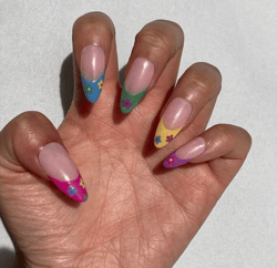 rainbow flower french tip press on nails/fake nails/luxury long nails