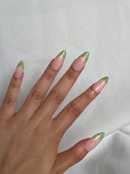 green marble french tip press on nails/fake nails/luxury long nails