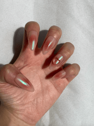 iridescent heart pink and red aura press on nails/fake nails/luxury long nails