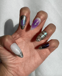 iridescent amethyst star purple and silver chrome aura/blush press on nails/fake nails/luxury long nails