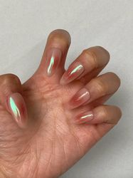 iridescent chrome blush press on nails/fake nails/luxury long nails