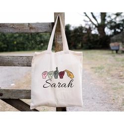 asl tote bag, asl gift, asl teacher, american sign language, organic tote