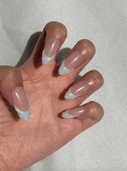 light baby blue 3d line art french tip press on nails/fake nails/luxury long nails