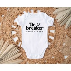 tie breaker coming soon onesie, pregnancy announcement baby bodysuit, baby shower gift, baby is loading outfit, new baby