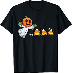 pumpkin ghost monster eating candy corn video game halloween t-shirt