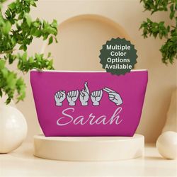 asl pencil box personalized,  asl gifts,  asl cosmetic bag, custom name pencil case, sign language name gift