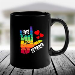 asl be kind 11oz black coffee mug, asl love mug, asl be kind, sign language gift, be kind mug