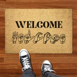 asl doormat, asl gift, asl sign language welcome doormat, welcome front door mat