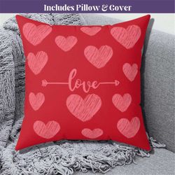 love pillow, valentines day pillow, red throw pillow