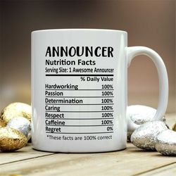 announcer mug, announcer gift, announcer nutritional facts mug,  best announcer gift, announcer graduation, funny announ