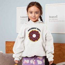 donut themed birthday party sweatshirts, sweet birthday party sweaters, birthday girl gift ideas, matching party hoodies