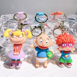 cartoon rugrats in paris keychain cute anime figure silicone pendant keyring car phone backpack key holder decoration