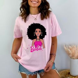 black doll curly afro shirt, black barbie shirt, b