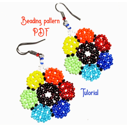 beading pattern pdf. earrings rainbow. huichol.  digital tutorial step by step.