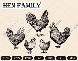 hen family set, hen and rooster svg, hen and chick, farm birds svg,chicken clipart