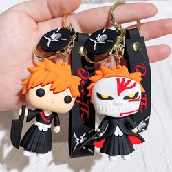 Japanese Anime BLEACH Silicone Keychain Cartoon Kurosaki Ichigo Cosplay Keyring Car Pendant Charms Accessories