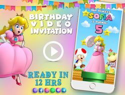 princess peach birthday video invitation for girl, animated kid's birthday party invite