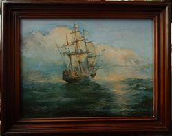 original oil painting on canvas warship seascape artwork landscape bithday gift wall decor