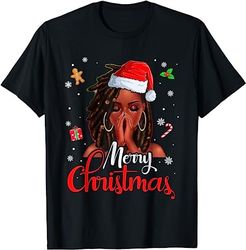 loc'd hair black woman merry christmas santa hat xmas pajama t-shirt