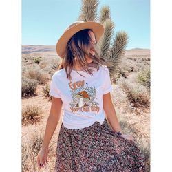 grow your own way graphic shirt, boho mushroom shirt, boho graphic tee, retro shirt, unisex fit, vintage feel