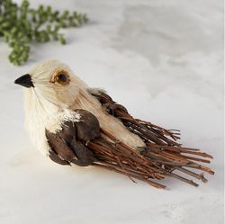 white glittered sisal twig bird