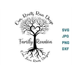 family reunion our roots run deep, family tree svg, family reunion svg, tree with roots svg, tree of life svg, svg, dxf