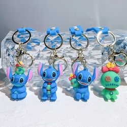 anime disney keychain cartoon pvc scrump lilo & stitch cute doll keyring hanging ornament key chain car pendant