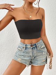 solid crop tube top casual sexy backless sleeveless top women's clothing