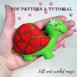 felt turtle, felt turtle pattern, felt sea animals, felt sea creatures, felt sea turtle, felt hearts, pdf pattern